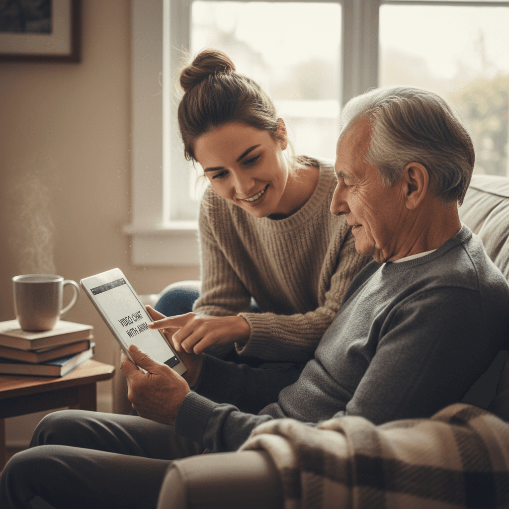 Senior man learning tablet with teacher