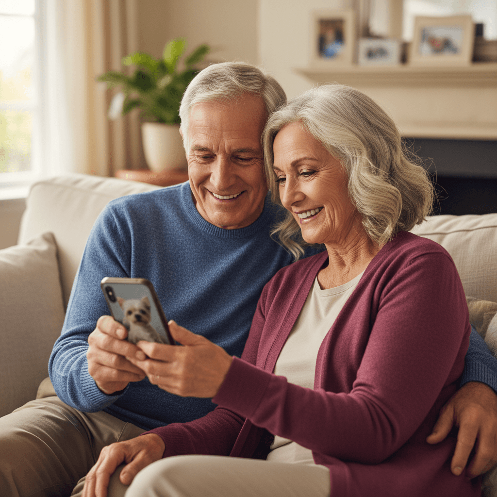 Senior couple looking at smartphone