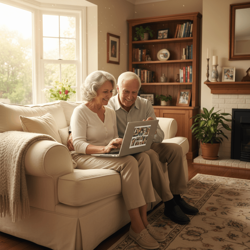 Senior couple using laptop together