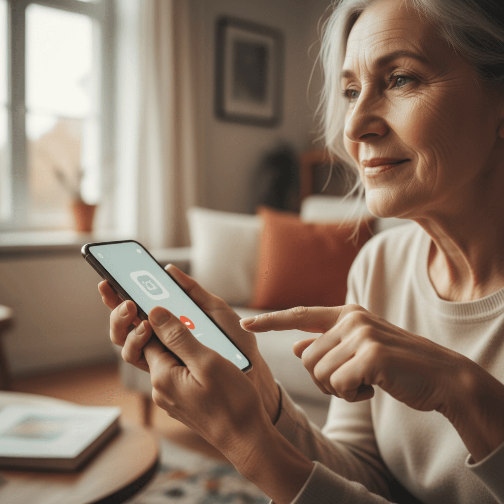 Close up of senior man's hands holding a smartphone with helpful instruction